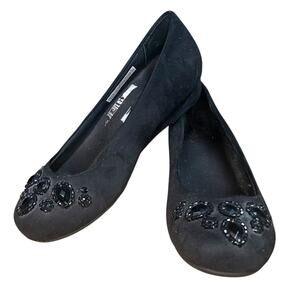 Vionic Orthaheel Cameron Rhinestone Jeweled Black Flats-size 6